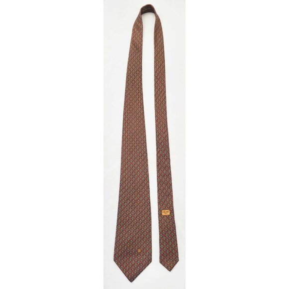 Celine Paris Mens Neck tie Geo Print Chain Link Logo Design Silk Green Red Navy - Picture 6 of 9